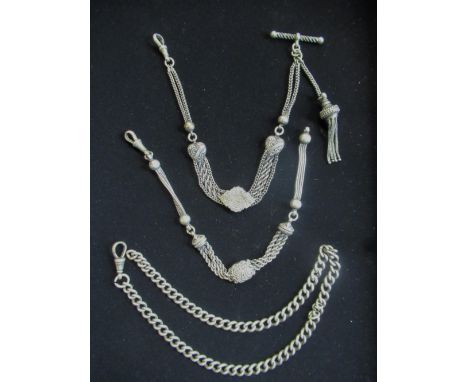 Hallmarked sterling silver albert chain 0.9oz and a matching pair of unmarked silver tassles 