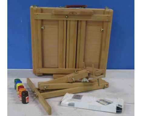 Windsor &amp; Newton beech folding artists easel, set of Windsor &amp; Newton lightweight sketchers of watercolours, small fo
