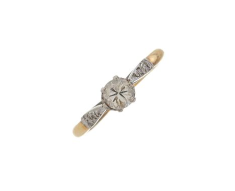 A mid 20th century 18ct gold and platinum diamond ring, with single-cut diamond sides, principal diamond estimated weight 0.3