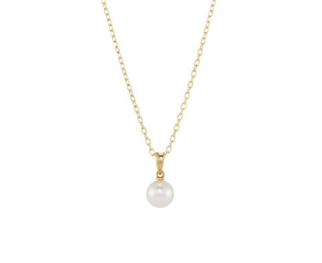 Mikimoto, an 18ct gold cultured pearl pendant, suspended from an 18ct gold chain, maker's marks for Mikimoto, cultured pearl 