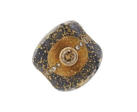 A silver brown diamond and diamond dress ring, brown diamond estimated weight 0.50ct, P1 clarity, estimated total diamond wei