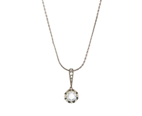 A rose-cut diamond single-stone pendant, with chain, principal diamond estimated weight 0.70ct, chain stamped 925, length of 