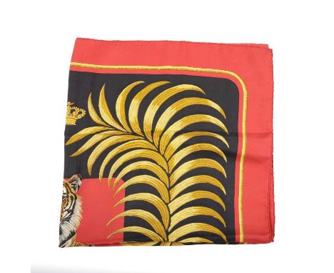 Hermes, a Tigre Royal silk scarf, designed by Christiane Vauzelles and first issued in 1977, featuring a tiger at the centre 