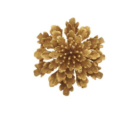 Cartier, a mid 20th century 18ct gold flower brooch, signed Cartier, possibly numbered 21462, length 3.9cm, 24.8gOverall good
