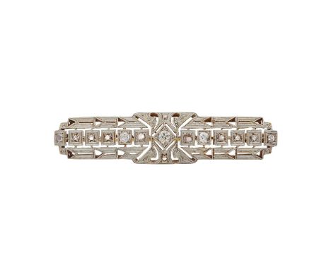 An early 20th century old and rose-cut diamond openwork brooch, estimated total old-cut diamond weight 0.15ct, length 4.7cm, 
