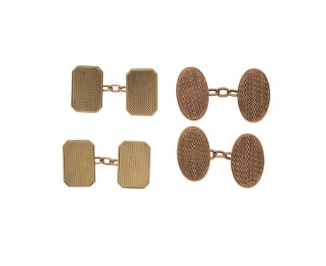 Two pairs of 9ct gold cufflinks, both with hallmarks for Birmingham, lengths 1.6 to 1.9cm, 11.8gOverall good conditionSome li