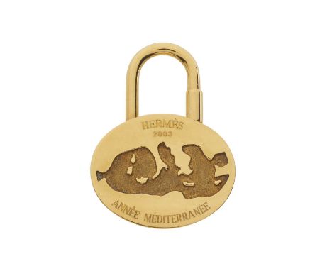 Hermes, a 2003 Mediterranean Cadena padlock charm, crafted from gold-tone metal, with front engraving, measuring 3 by 4cm, wi