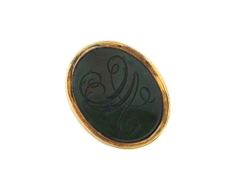 An early 20th century gold bloodstone intaglio seal signet ring, with replacement band, ring size I, 9gOverall good condition