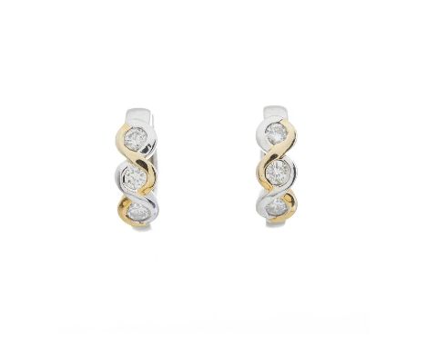 A pair of 18ct gold diamond hoop earrings, estimated total diamond weight 0.30ct, H-J colour, SI clarity, stamped 18k, diamet