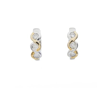 A pair of 18ct gold diamond hoop earrings, estimated total diamond weight 0.30ct, H-J colour, SI clarity, stamped 18k, diamet