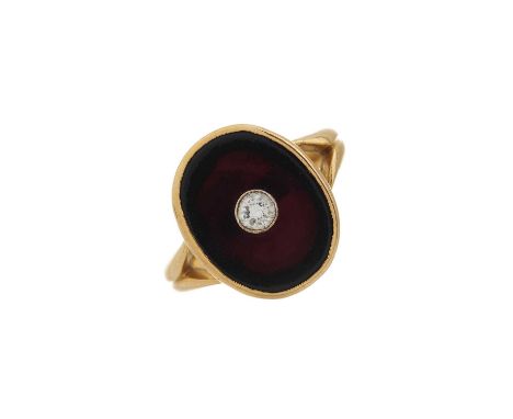A mid 20th century 18ct gold old-cut diamond accent onyx signet ring, diamond estimated weight 0.10ct, ring size M, 6.8gOvera