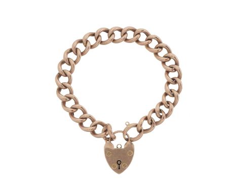 An early 20th century 9ct gold graduated curb-link bracelet, with heart-shape padlock clasp, stamped 9ct, length 20cm, 12.6gO