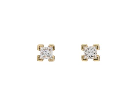 A pair of 18ct gold square-shape diamond single-stone stud earrings, estimated total diamond weight 0.40ct, G-H colour, VS cl