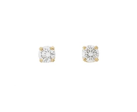 A pair of 18ct gold brilliant-cut diamond single-stone stud earrings, estimated total diamond weight 0.30ct, H-I colour, SI c