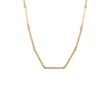 A 1970s 9ct gold bar-link necklace, hallmarks for London 1977, length 79.5cm, 49.1gOverall condition goodLight marks and scra