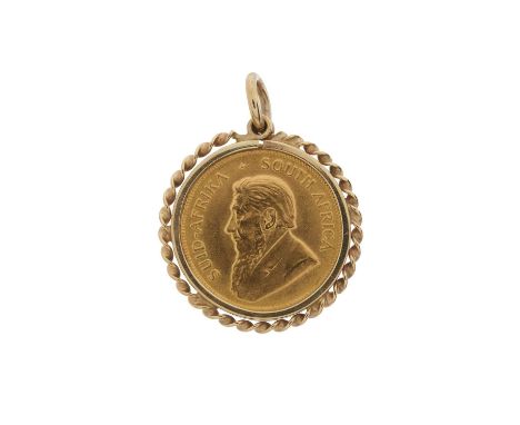 South Africa, a gold coin pendant dated 1982, with 9ct gold surmount, surmount with hallmarks for Birmingham, length 2.5cm, t