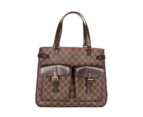 Louis Vuitton, a damier ebene Uzes handbag, designed with the maker's check coated canvas exterior and dark brown leather tri