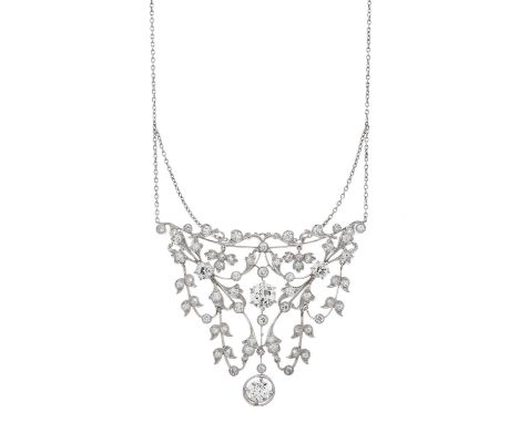 A Belle Epoque old-cut diamond floral garland necklace, principal diamond estimated weight 1.10ct, I-J colour, VS clarity, es