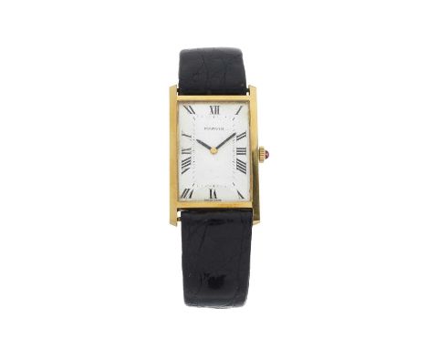 Marvin, a mid 20th century 18ct gold Tank wrist watch, signed manual wind movement calibre 150, case numbered 0387555, Swiss 