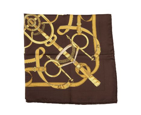 Hermes, an Eperon d'Or silk scarf, designed by Henri d'Origny, first issued in 1974, with an equestrian theme, featuring inte