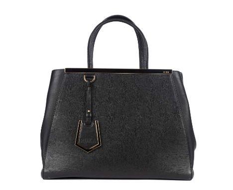Fendi, a leather 2Jours handbag, designed with a black leather exterior, polished gold-tone hardware, dual rolled leather han
