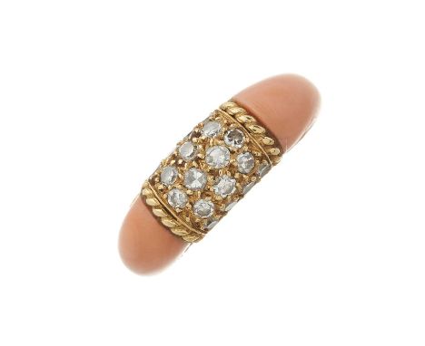 Van Cleef &amp; Arpels, a vintage 18ct gold coral and diamond Philippine ring, signed Van Cleef &amp; Arpels, serial 101367, 