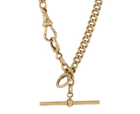A late Victorian 18ct gold Albert chain, with T-bar and lobster clasp, hallmarks for Birmingham, length 44cm, 41.2gOverall go