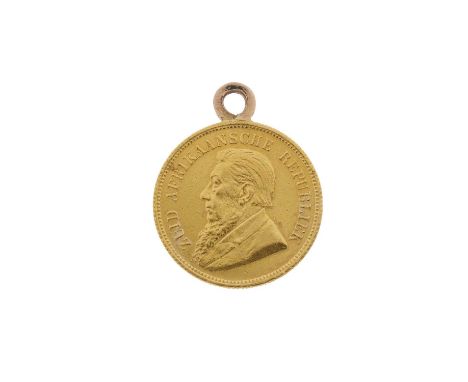 South Africa, a gold coin pendant dated 1895, length 2.3cm, total weight 4.1gOverall good conditionLight marks and scratches,