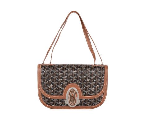 Goyard, a Goyardine 233 handbag, featuring the maker's signature geometric hand-painted Goyardine design onto a black coated 