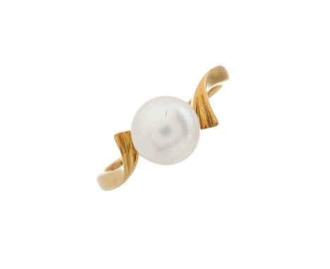 Mikimoto, an 18ct gold cultured pearl ring, maker's marks for Mikimoto, cultured pearl measures approximately 7.3mm, band sta