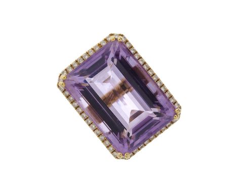 An 18ct gold amethyst and brilliant-cut diamond cocktail ring, amethyst estimated weight 30ct, estimated total diamond weight