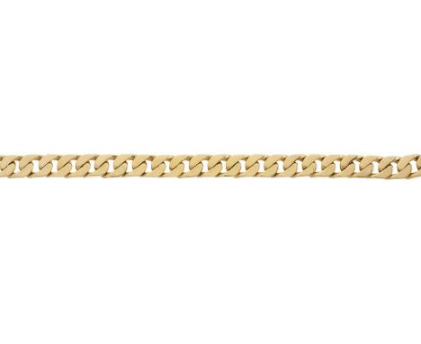 An 18ct gold flat curb-link bracelet, with partially hidden push-piece clasp, import marks for London 1985, 18.4cm, 51.4gOver