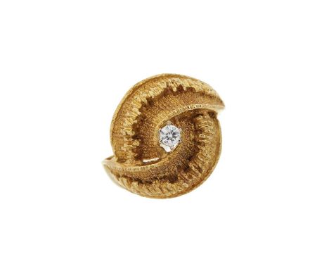 An 18ct gold diamond single-stone textured dress ring, diamond estimated weight 0.05ct, H-I colour, SI clarity, band stamped 