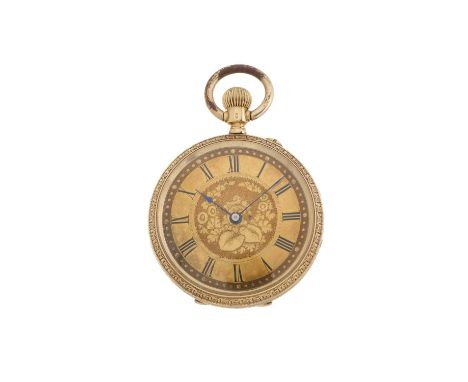 A late 19th century 18ct gold open face pocket watch, with engraved reverse, unsigned manual wind movement, case numbered 802