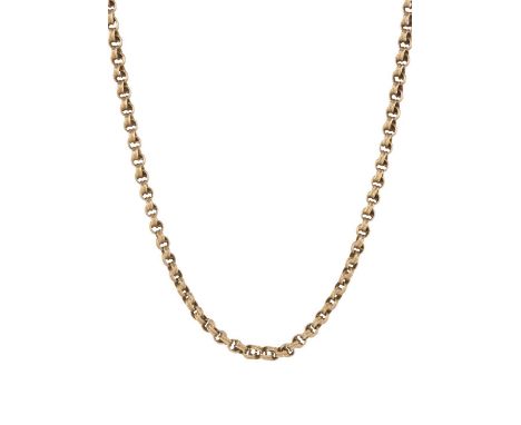 A late Victorian 9ct gold longuard chain necklace, with lobster clasp terminal, stamped 9ct, length 53cm, 12.7gOverall good c