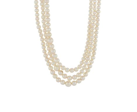 A mid 20th century three-row cultured pearl necklace, with 18ct gold push-piece clasp, import marks for London 1969, length 4