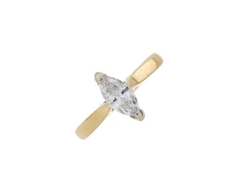 An 18ct gold marquise-shape diamond single-stone ring, diamond estimated weight 0.60ct, G-H colour, SI2-P1 clarity, hallmarks