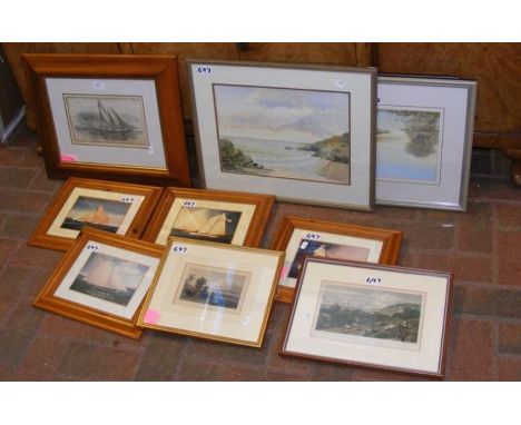 A collection of watercolours and prints including coloured print of Bembridge