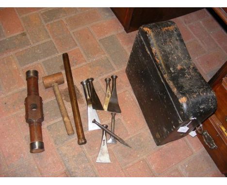 Caulking tools in wooden case 