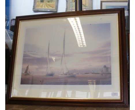 A MARTIN SWAN Limited Edition coloured print of The Royal Yacht Squadron - framed and glazed 