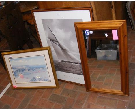 A reproduction Beken print of White Heather, 1914 together with a Martin Swan print and a mirror