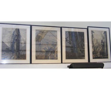 MUIRHEAD BONE - 'With The Grand Fleet' - monochrome print, together with two other similar monochrome prints 