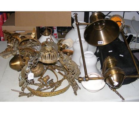 A violin in case, together with a quantity of light fixtures and fittings 