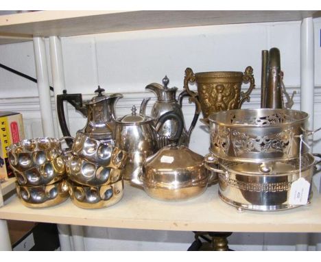 Assorted silver plate and other metal ware, including a bugle 