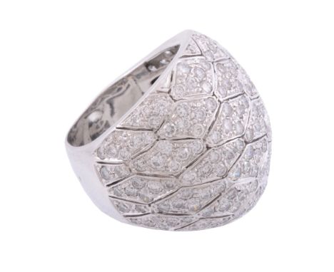  A diamond bombe ring,   the domed setting set with brilliant cut diamonds, approximately 1.70 carats total, finger size R 