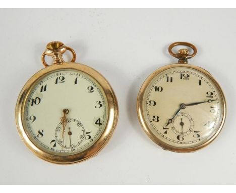 A Junghams gold plated gentleman's open faced pocket watch, keyless wind, enamel dial bearing Arabic numerals, subsidiary sec