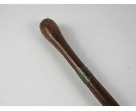 A Victorian root wood walking stick, with a monogrammed plated collar, 87cm long.