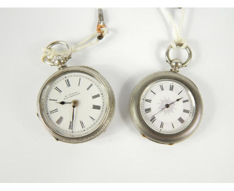 A Victorian silver lady's open faced pocket watch, key wind, enamel dial bearing Roman numerals, by H Samuel, Manchester, No 