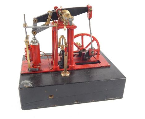 A scratch built model of a beam engine, with 16cm diameter spoked flywheel, centrifugal governor, upright cylinder, finished 
