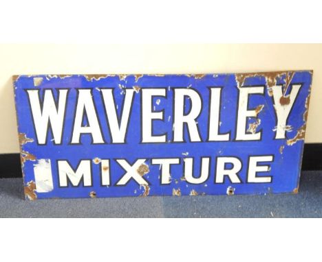 A Waverley Mixture blue and white enamel sign, 30cm x 61cm.